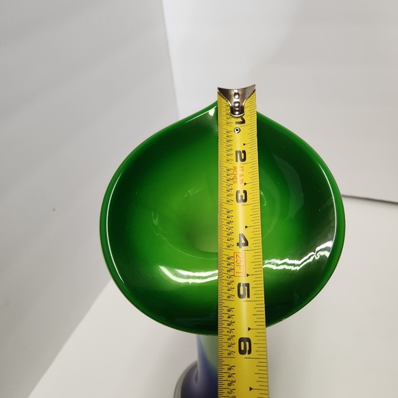 Hand Blown Cased Glass Jack In The Pulpit Vase Cobalt Blue Green White Vintage - Picture 10 of 11